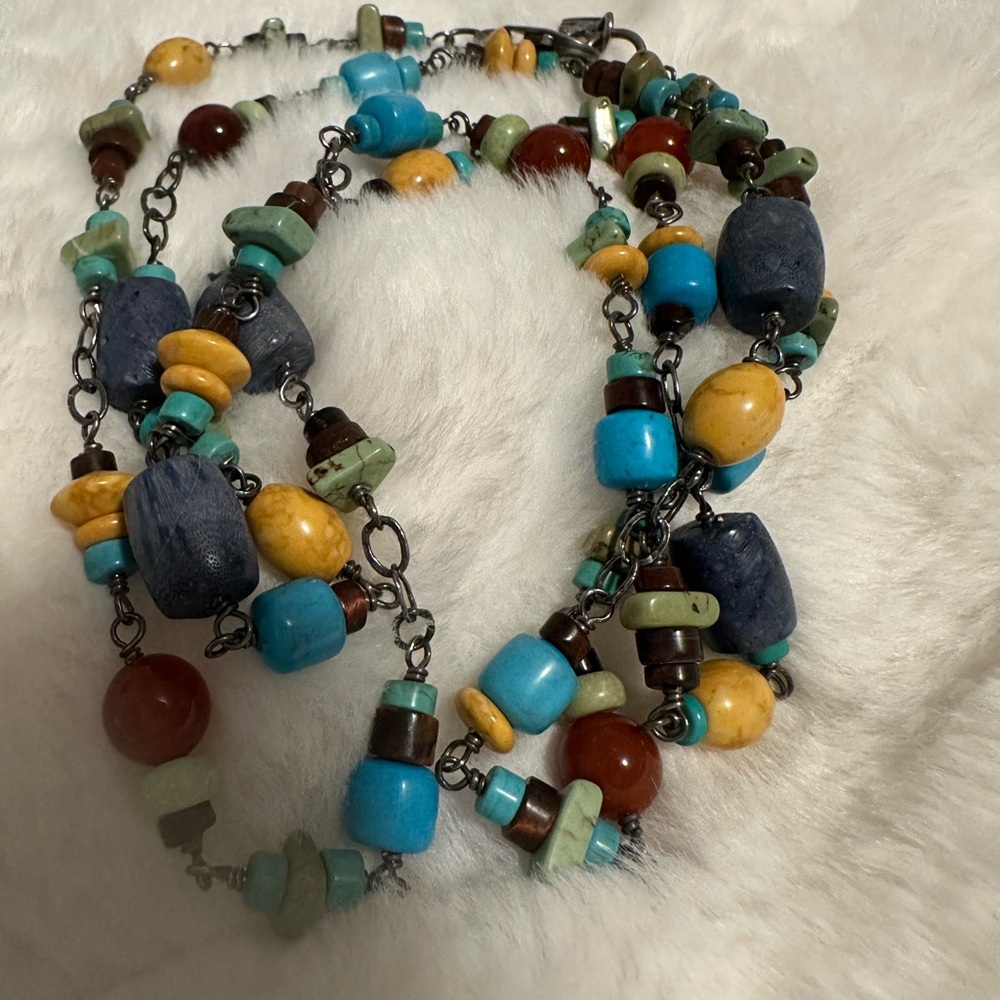 Silpada Vintage Coral, Tigers Eye, Howlite  & Jasper Sterling Silver Necklace l